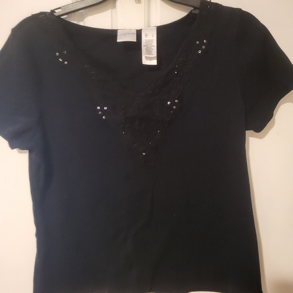 Emma James Black Sequin & Bead Sweater Size Large